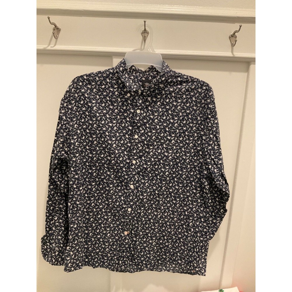 Dockers XL Black White fish print nautical dress shirt long sleeve Button